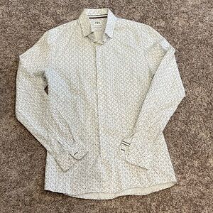 Zara White Geometric Print Shirt, Size S